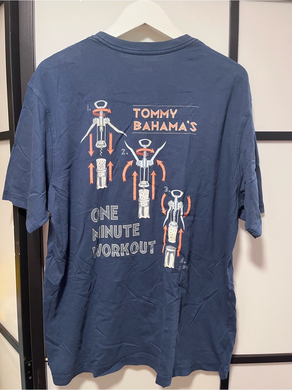 Tommy Bahama "One Minute Workout" Corkscrew T-Shirt XL Blue Wine Graphic Tee